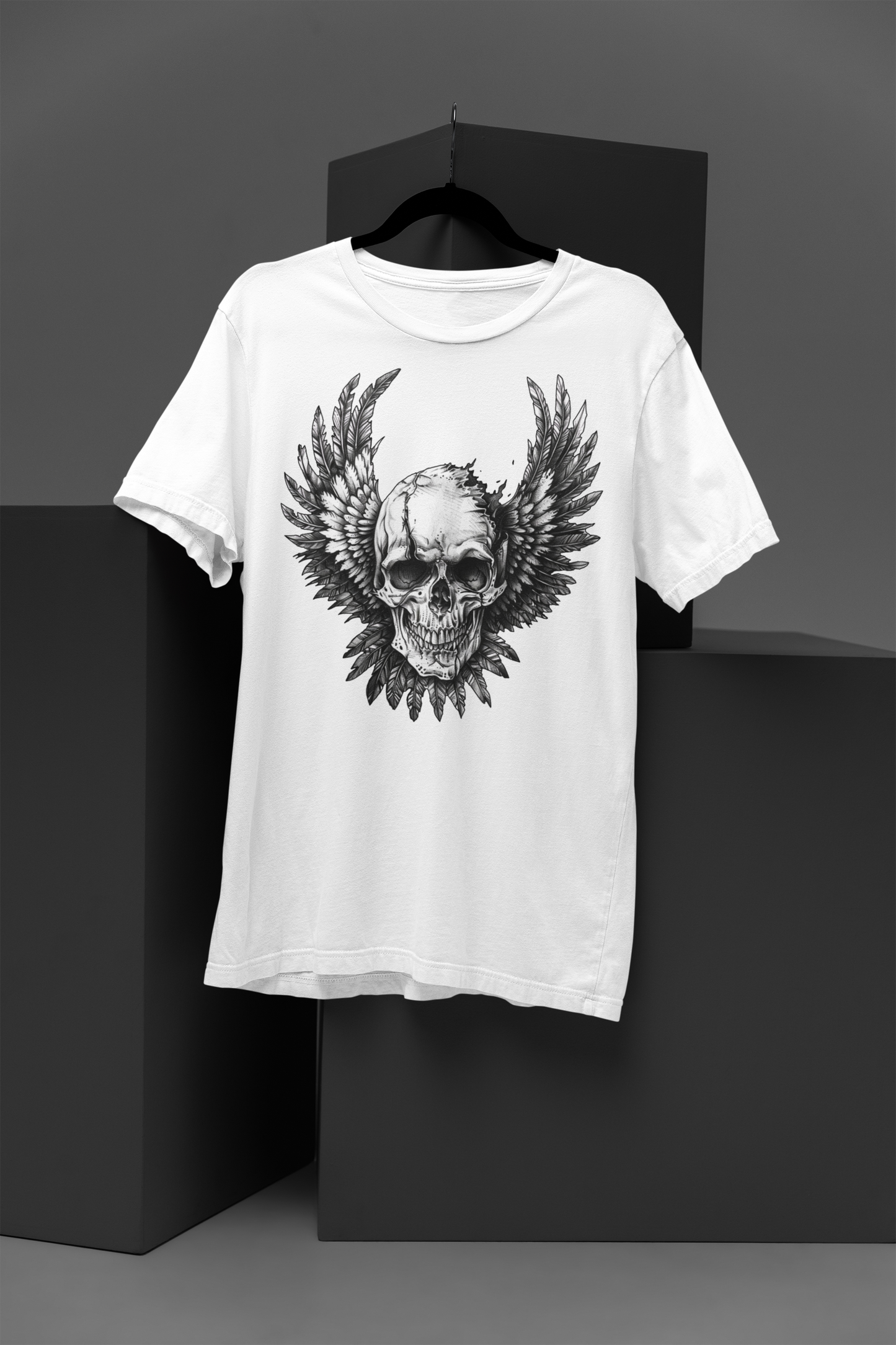 Feather Winged Skull White Short-Sleeve Unisex T-Shirt - DarkSongWear