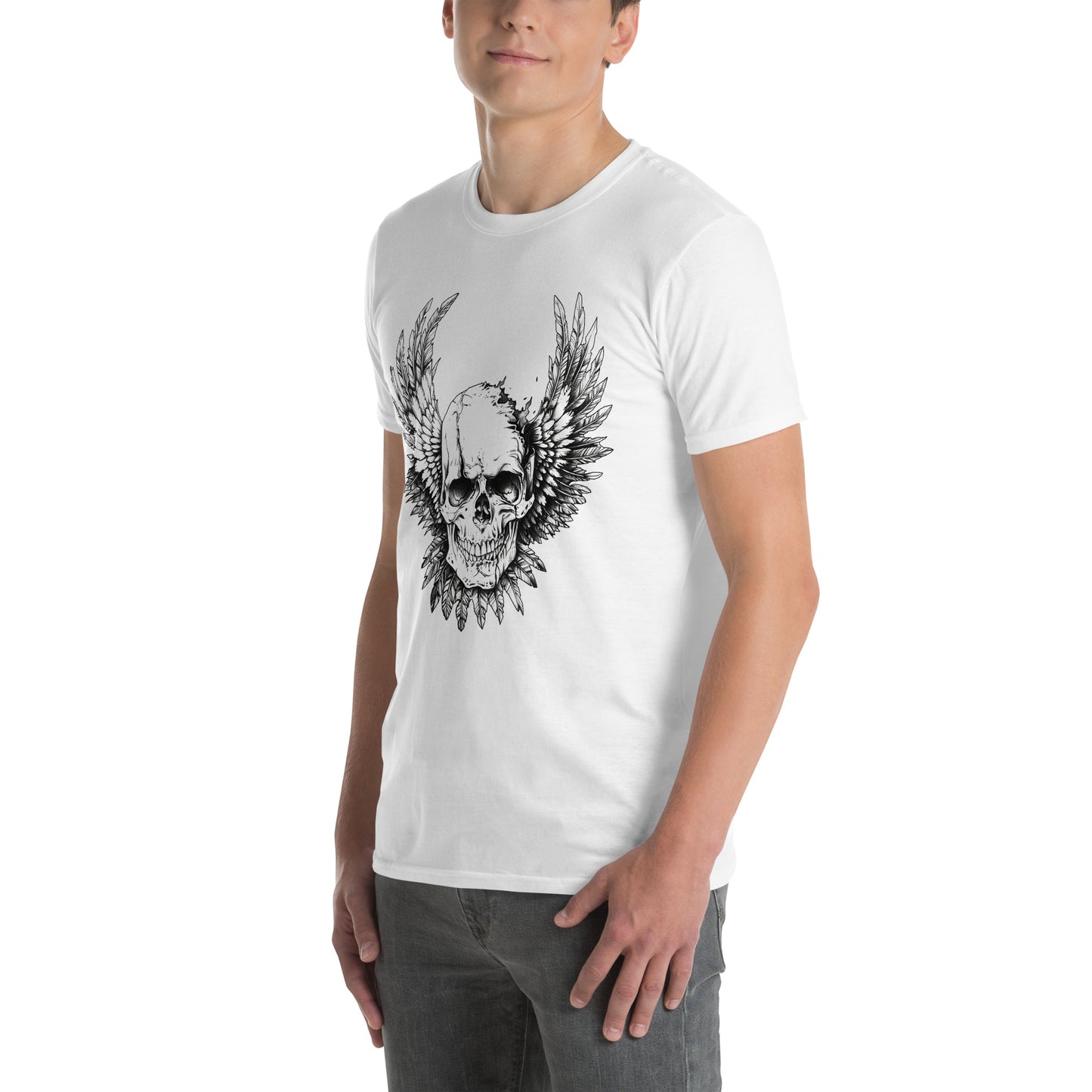 Feather Winged Skull White Short-Sleeve Unisex T-Shirt - DarkSongWear