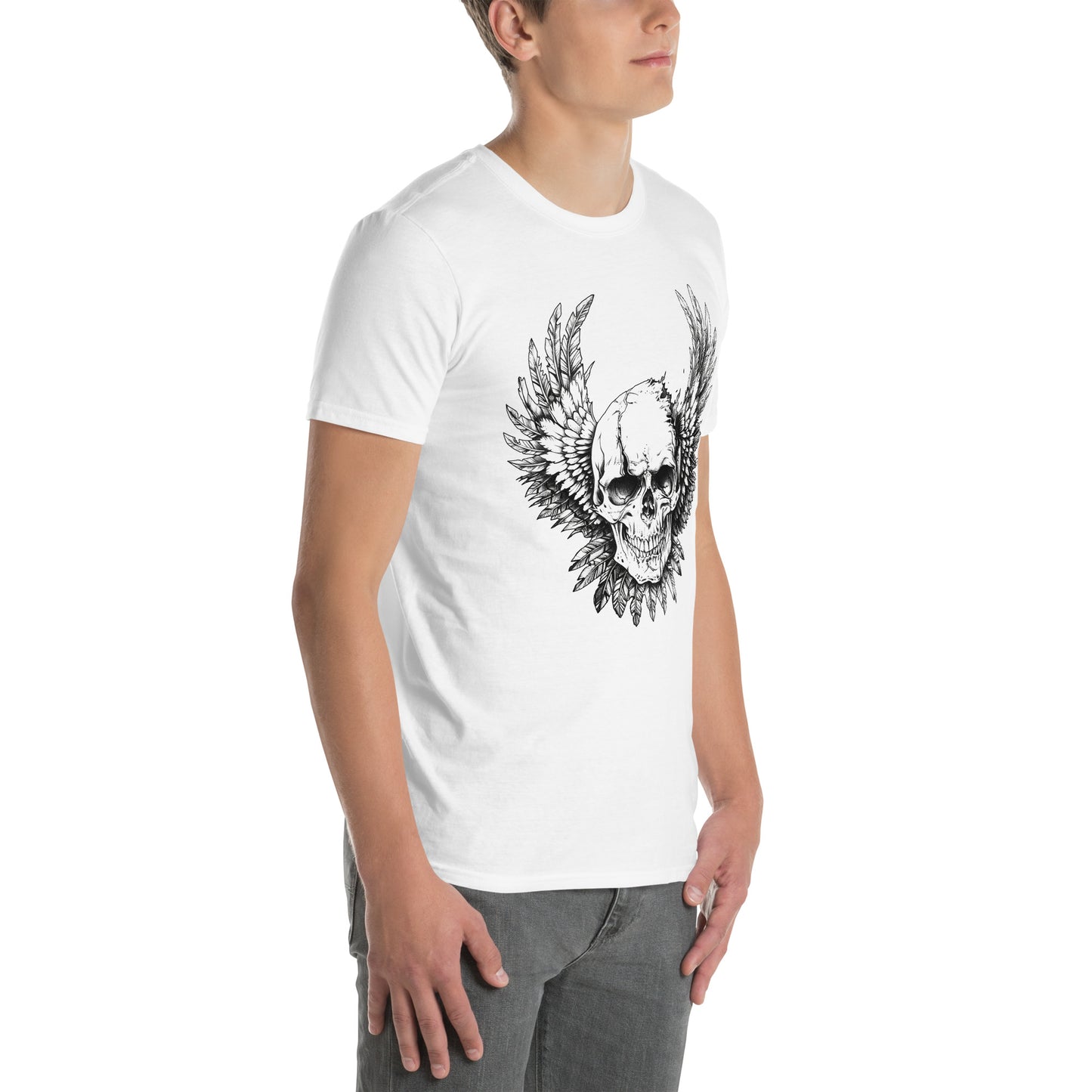 Feather Winged Skull White Short-Sleeve Unisex T-Shirt - DarkSongWear