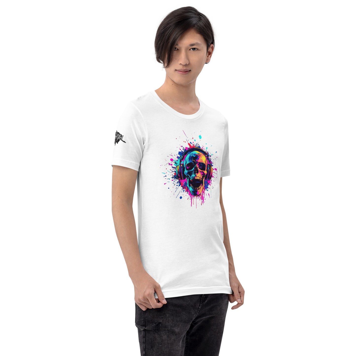 Neon Splash Skull with headphones Unisex t-shirt
