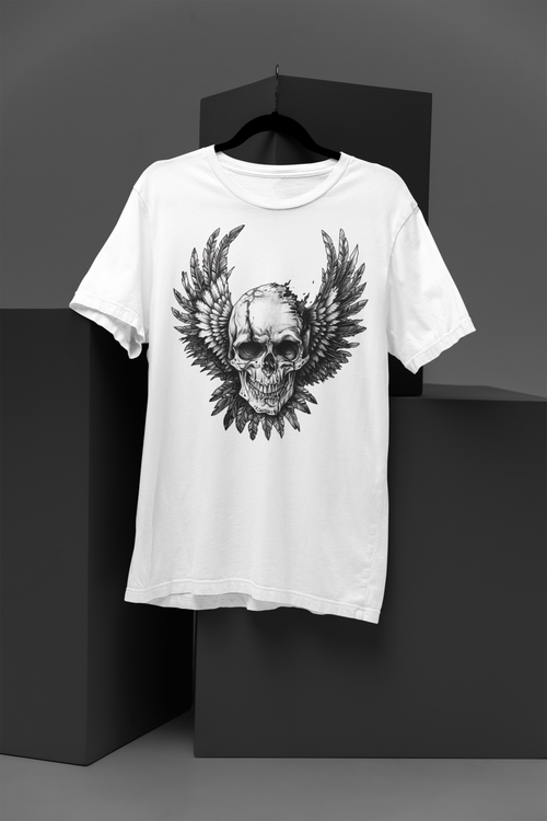 Feather Winged Skull White Short-Sleeve Unisex T-Shirt - DarkSongWear