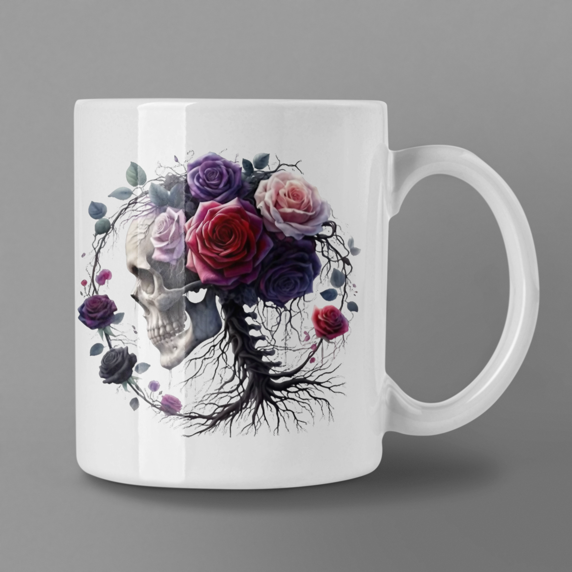 Floral Skull White glossy mug - DarkSongWear