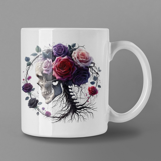 Floral Skull White glossy mug - DarkSongWear