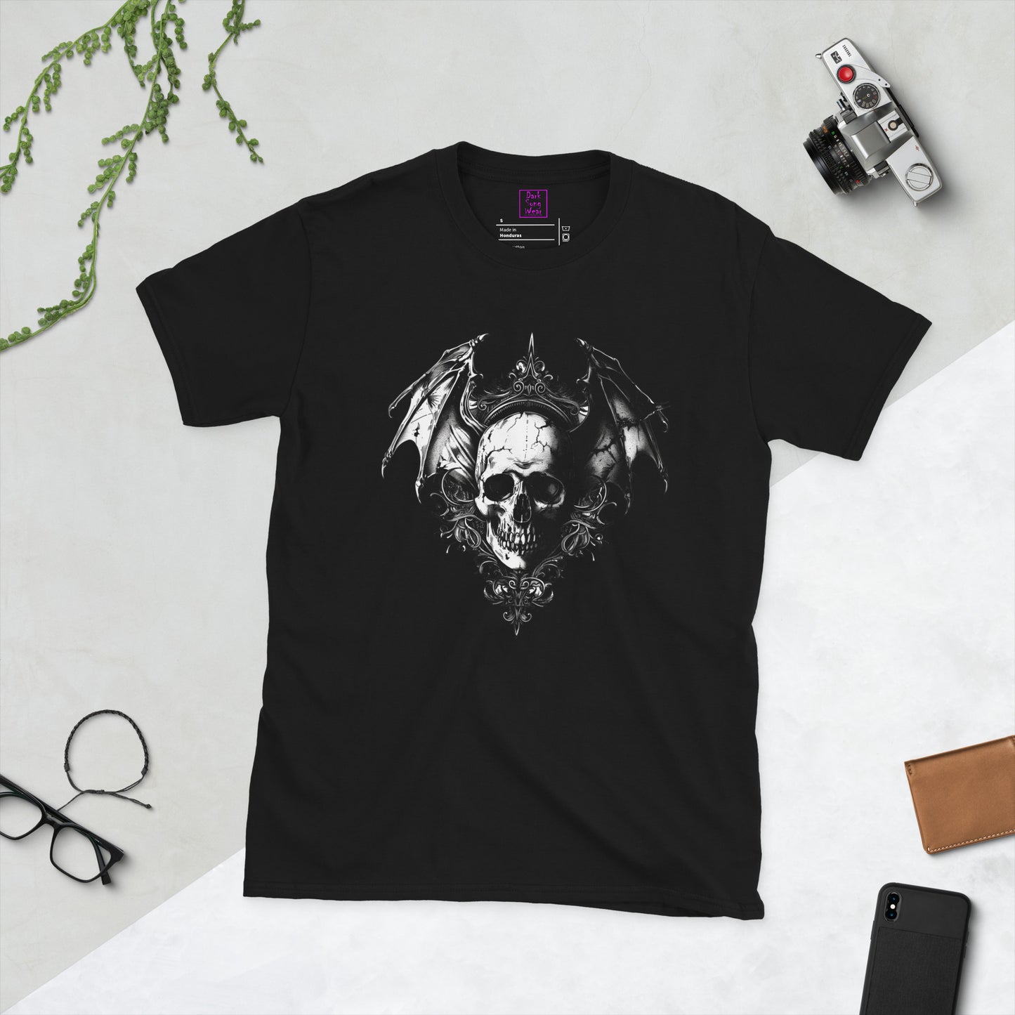 Gothic Bat Winged Skull Short-Sleeve Unisex T-Shirt - DarkSongWear