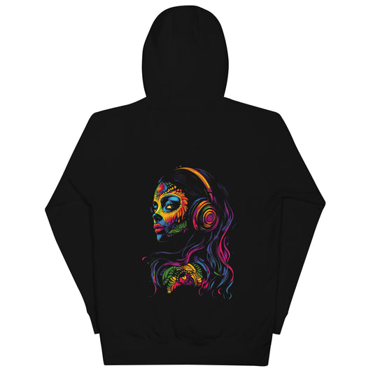 Neon Woman with Headphones Sudadera con capucha unisex