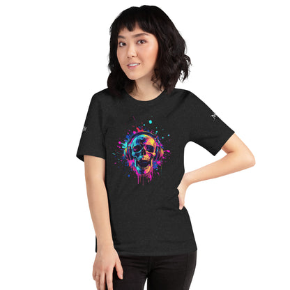 Neon Splash Skull with headphones Unisex t-shirt