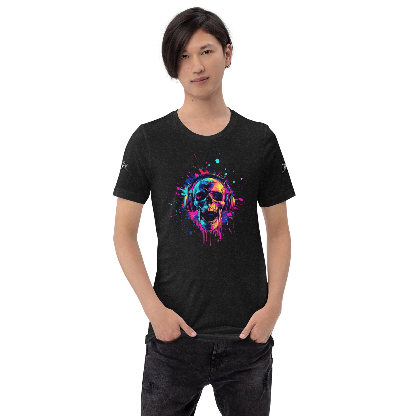Neon Splash Skull with headphones Unisex t-shirt
