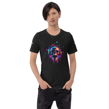 Neon Splash Skull with headphones Unisex t-shirt