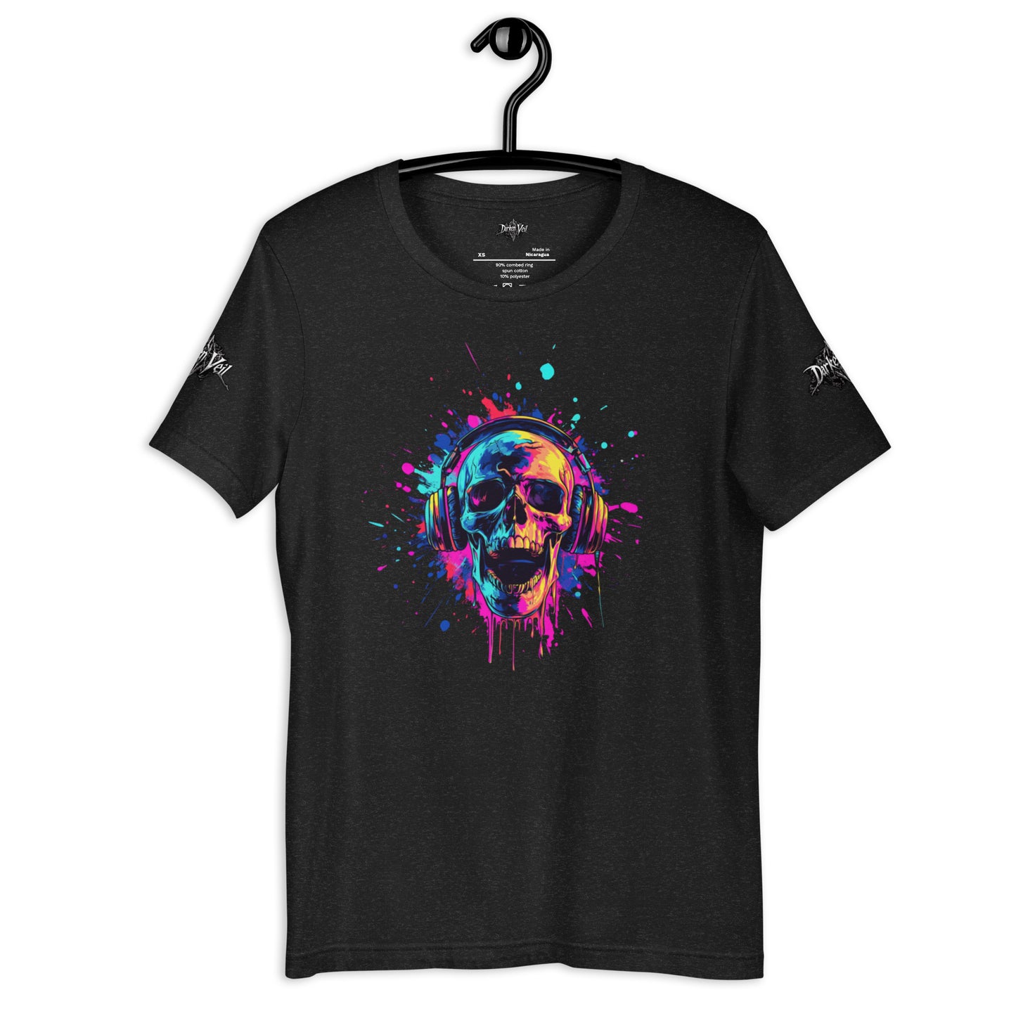 Neon Splash Skull with headphones Unisex t-shirt
