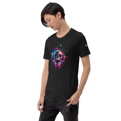 Neon Splash Skull with headphones Unisex t-shirt