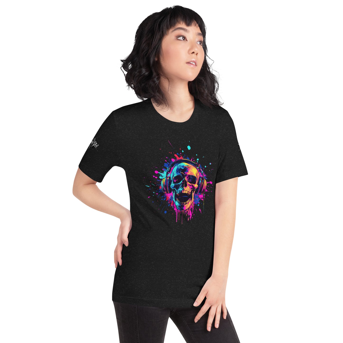 Neon Splash Skull with headphones Unisex t-shirt