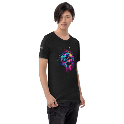Neon Splash Skull with headphones Unisex t-shirt