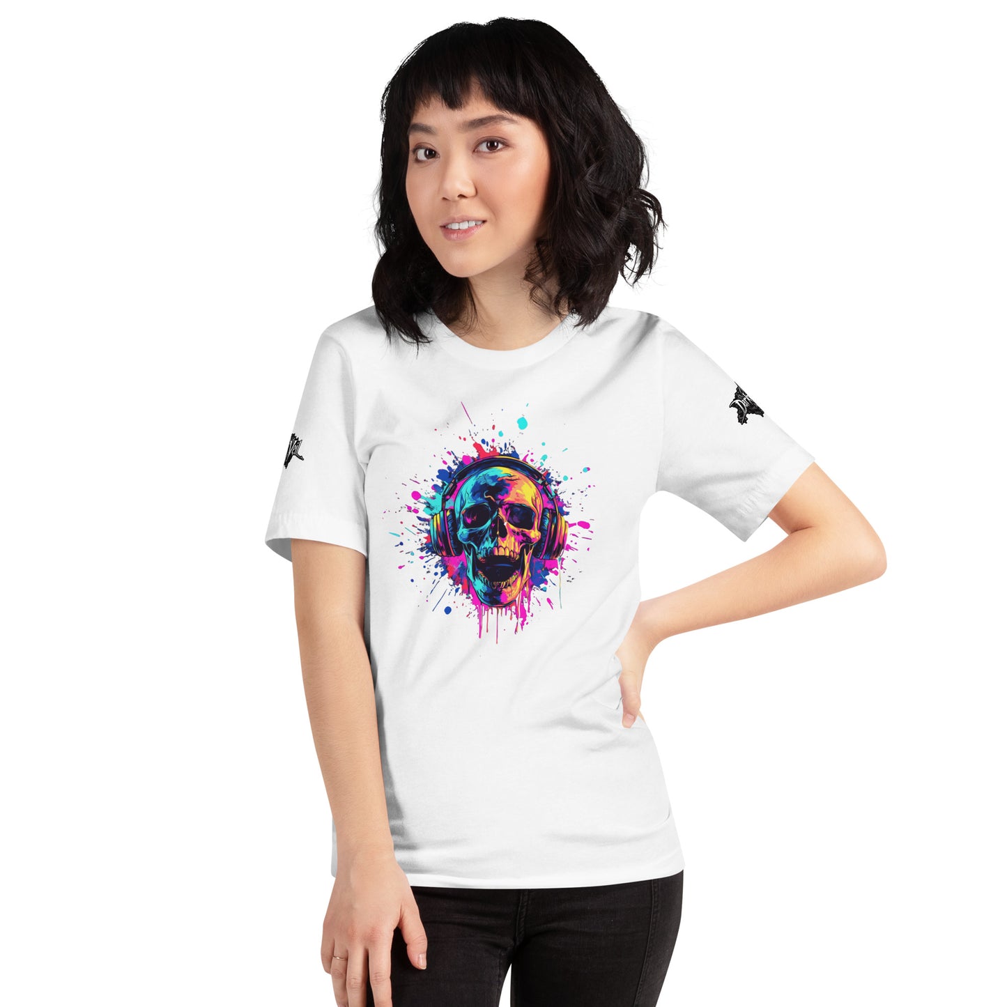 Neon Splash Skull with headphones Unisex t-shirt
