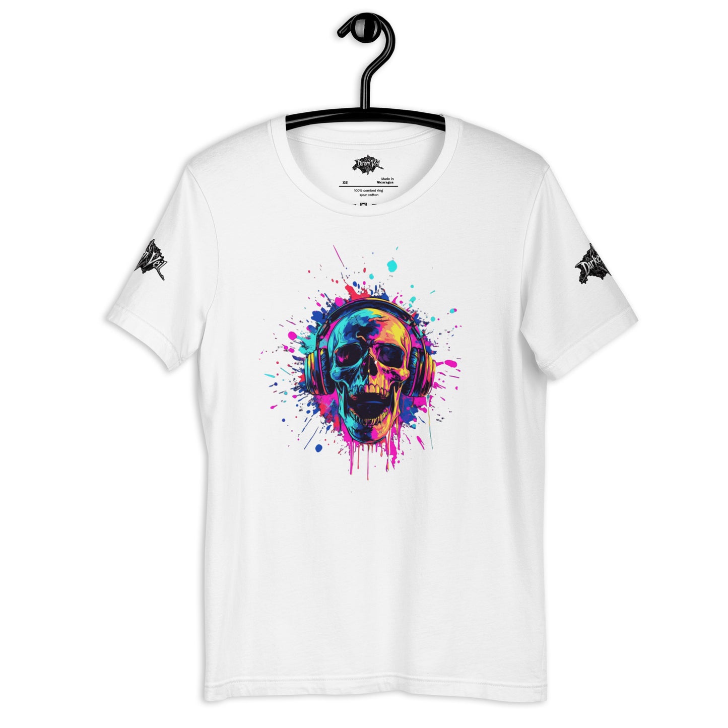 Neon Splash Skull with headphones Unisex t-shirt