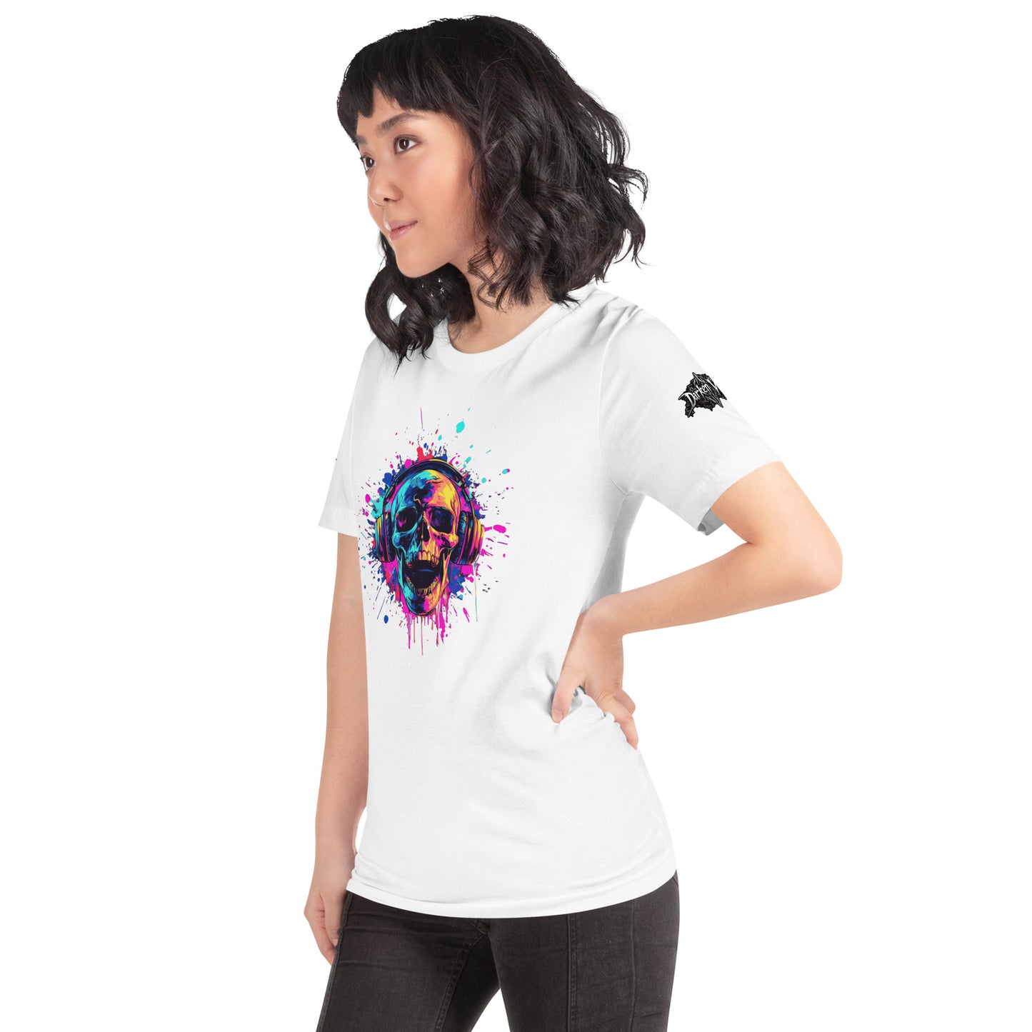 Neon Splash Skull with headphones Unisex t-shirt