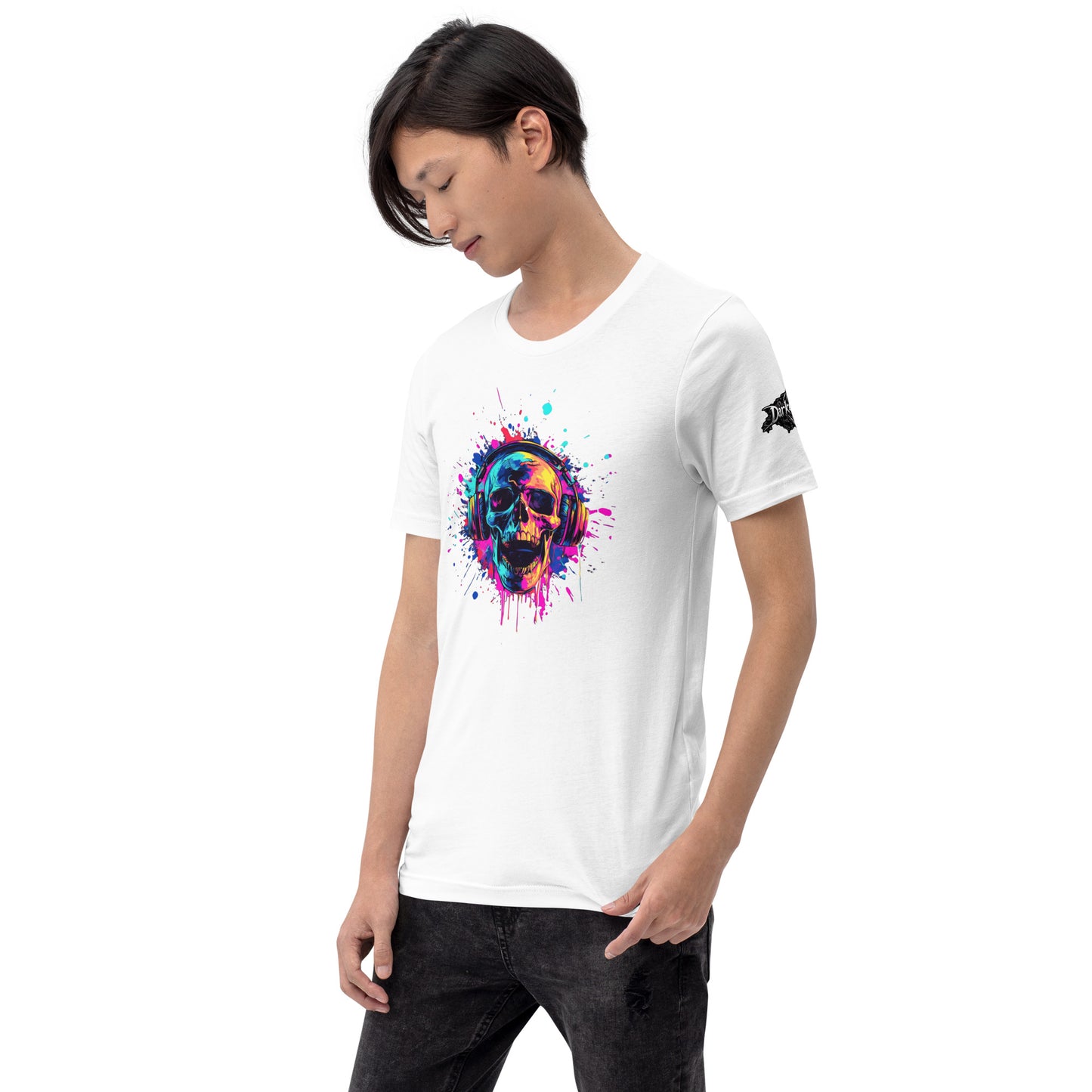 Neon Splash Skull with headphones Unisex t-shirt
