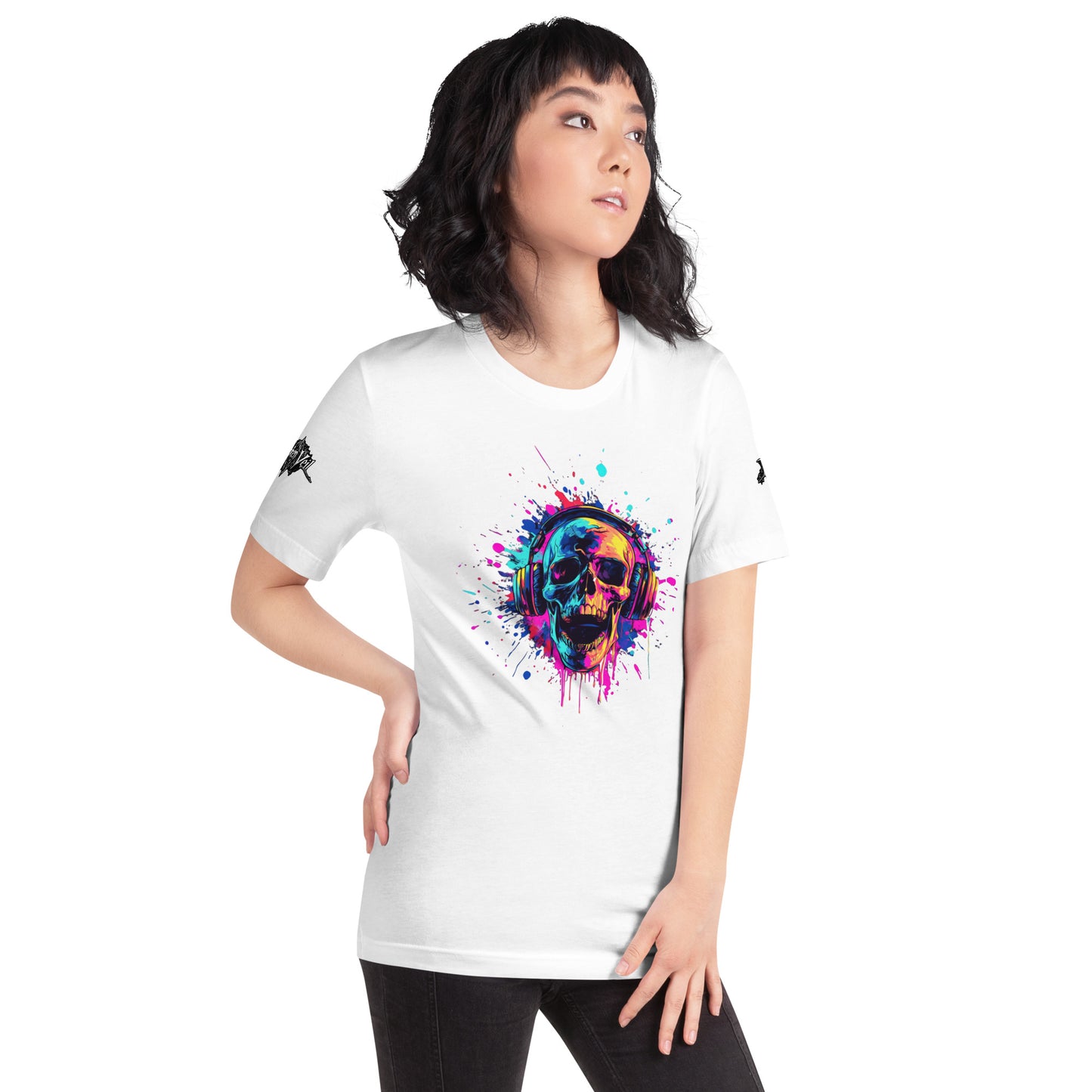 Neon Splash Skull with headphones Unisex t-shirt