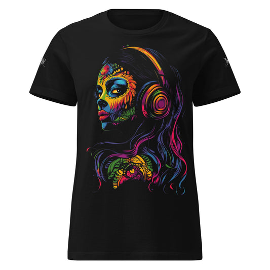 camiseta-gotica-neon-woman-with-headphones-darkenveil